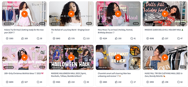 80W粉絲美國(guó)時(shí)尚穿搭博主youtube頻道內(nèi)容