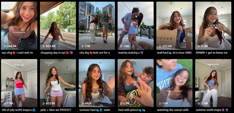 美國(guó)時(shí)尚tiktok網(wǎng)紅生活分享產(chǎn)品頻道內(nèi)容