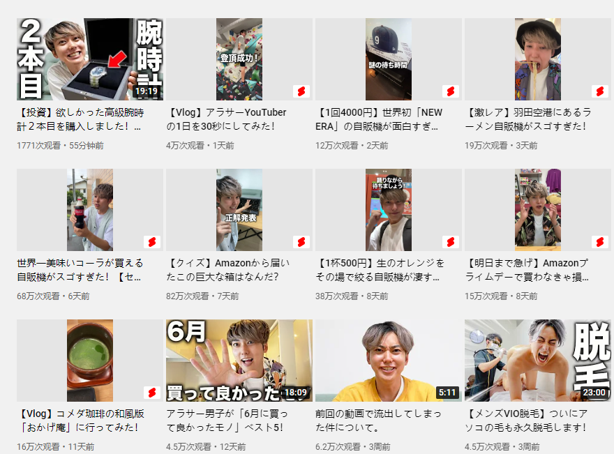 日本YouTube紅人頻道內容